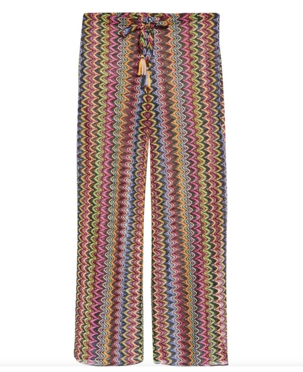 Becca Carnavale Swim Cover-Up Pants Side Slit Crochet Sheer Rainbow Size S **